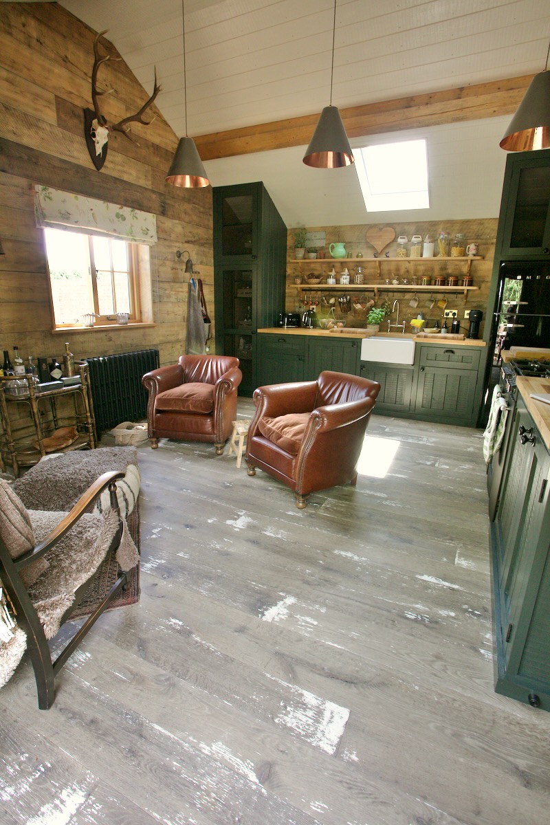 worn off paint on oak plank floor